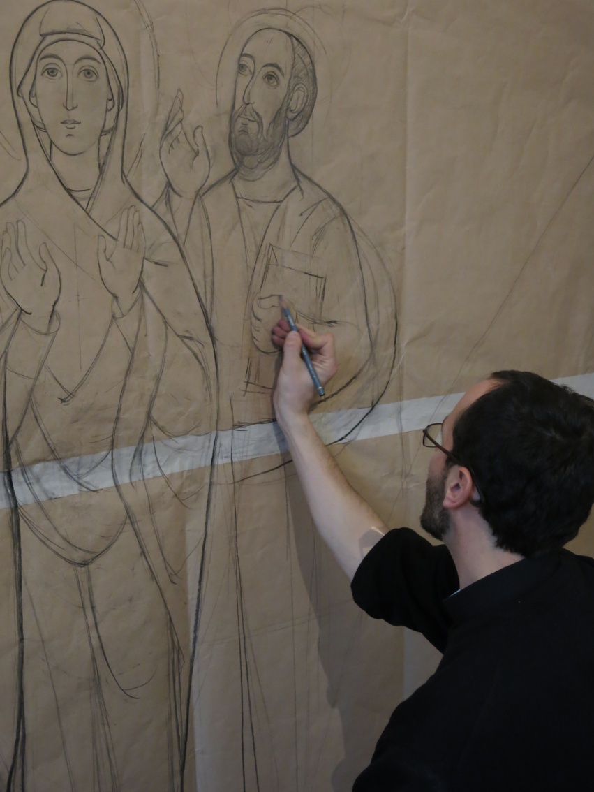 Br. Ioan Gotia prepares sketches of the Iconography